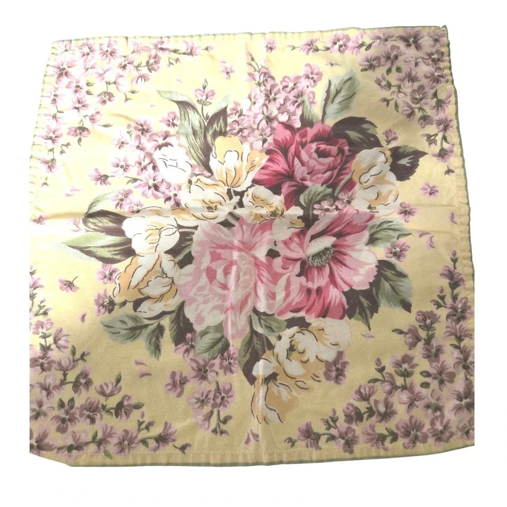 Ralph Lauren Sophie Brooke Yellow Floral Napkins Set of 4 Pink Roses Vintage